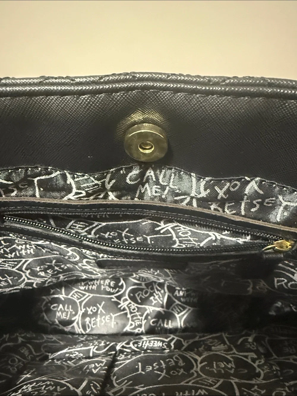 Betsey Johnson Black and Gold Quilted Heart Tote